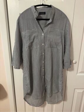 Piombo Blue & White Pinstripe Oversized Button-Up Tunic Shirt – 100% Cotton